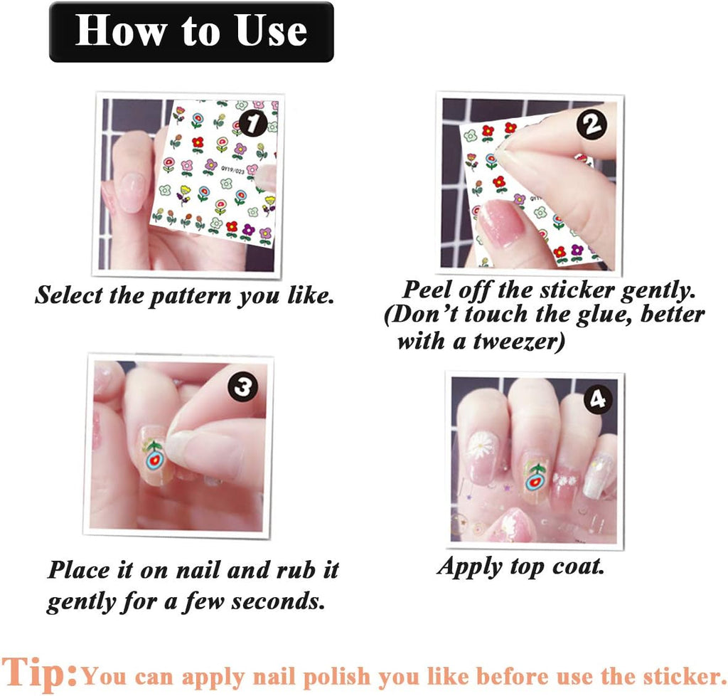Nail Stickers for Women and Little Girls - 12 Sheets 3D Self-Adhesive DIY Nail Art Decoration Set Including Flowers Leaves Animals Plants Fruits Nail Decals for Woman Kids Girls : Beauty & Personal Care