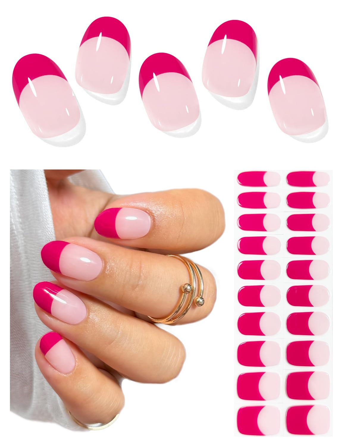 AutyaMee Semi Cured Gel Nail Strips (A White French Tip). Clear Base. 20 Pcs Gel Nail Wraps. Stickers. UV Light Required. Salon Quality. Long Lasting : Beauty & Personal Care