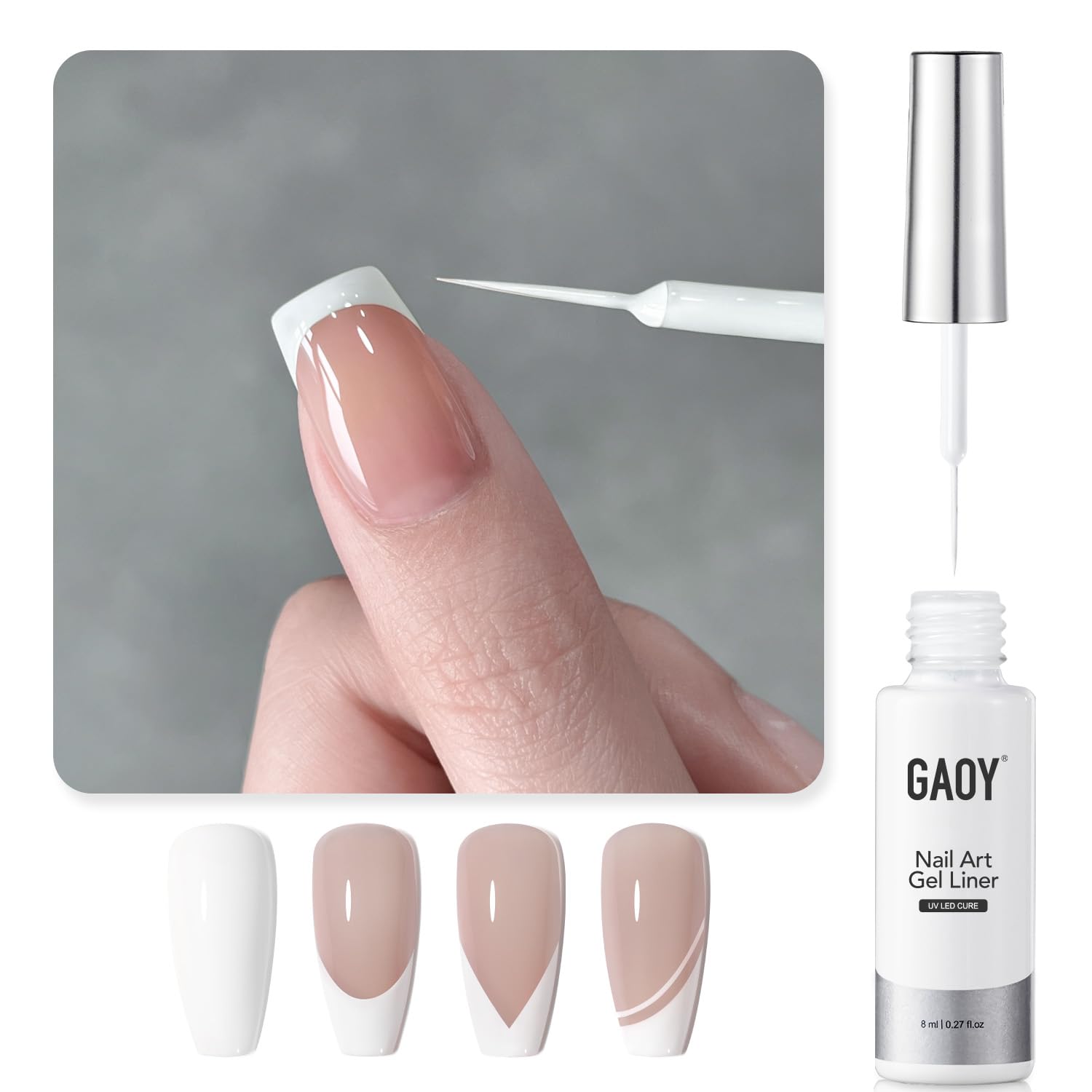 GAOY Metallic Silver Gel Nail Polish Art Liner. 8ml 3D Mirror Chrome Effect Color Nail Paint Design with Thin Brush. UV Light Cure for DIY Manicure at Home : Beauty & Personal Care