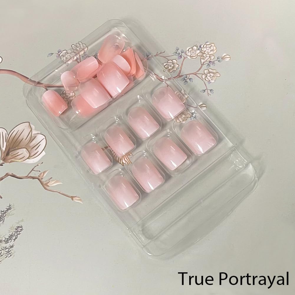 WAFOLOZE Nails Press ons.White Ombre Short Square Press on Nails Fake Nails Glossy Acrylic Artificial Nails Stick on Nails for Women 24Pcs : Beauty & Personal Care
