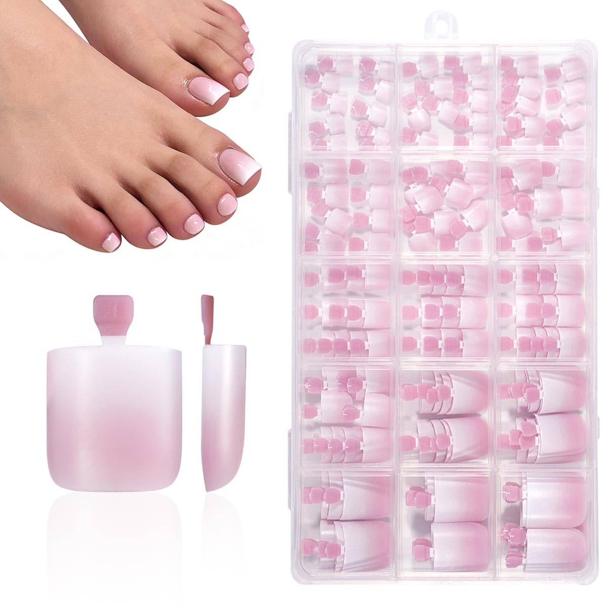 NHIXK 60Pcs White French Tip Press on Nails & Press on Toenails Set. Square Press on Nails Medium Fake Nails French False Toenails Full Cover Stick on Nails for Women Manicure Kit : Beauty & Personal Care