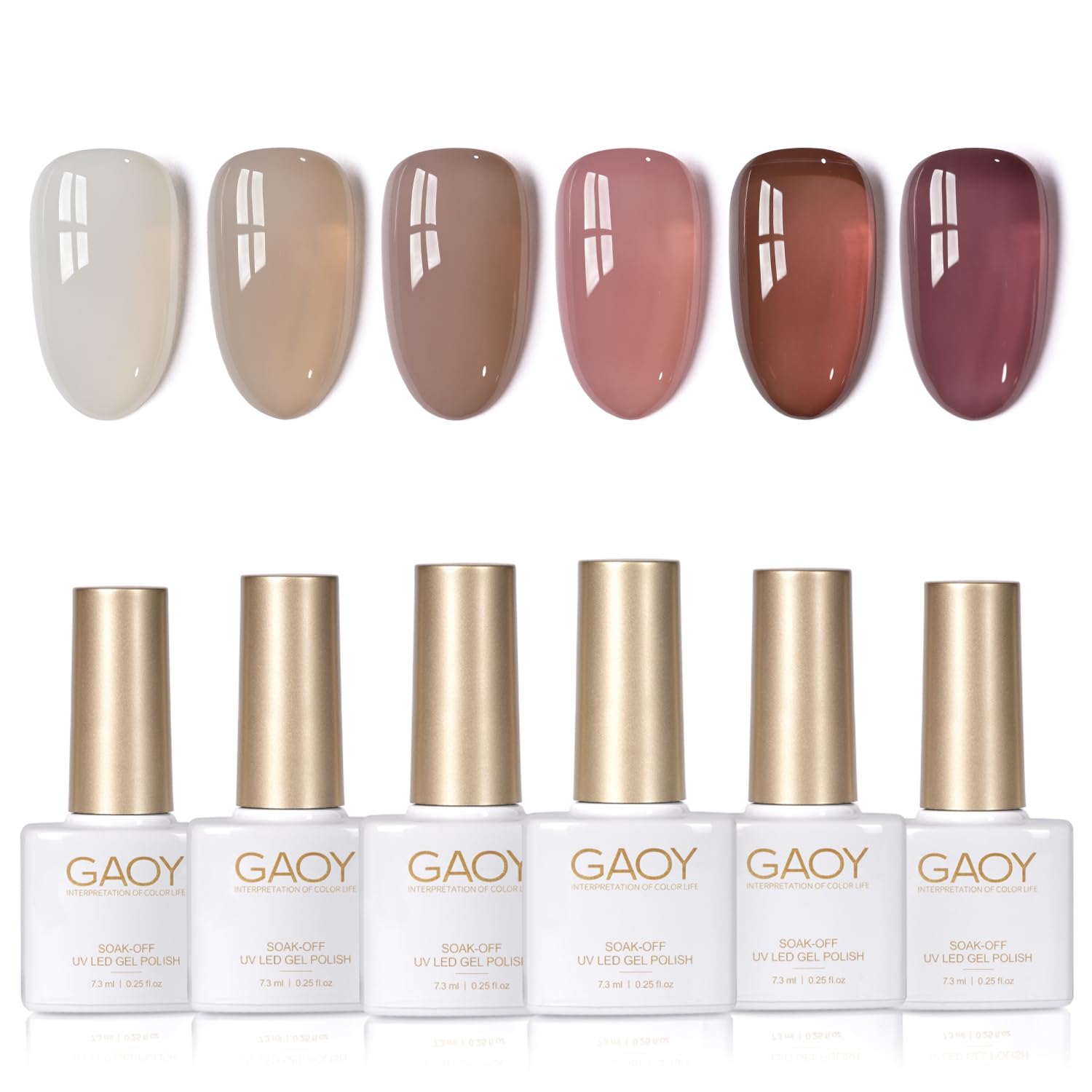 GAOY Milky White Jelly Nude Gel Nail Polish Set. 6 Transparent Colors Sheer Pink Orange Soak Off UV Light Cure Gel Polish Kit for Salon and Nail Art DIY at Home : Beauty & Personal Care