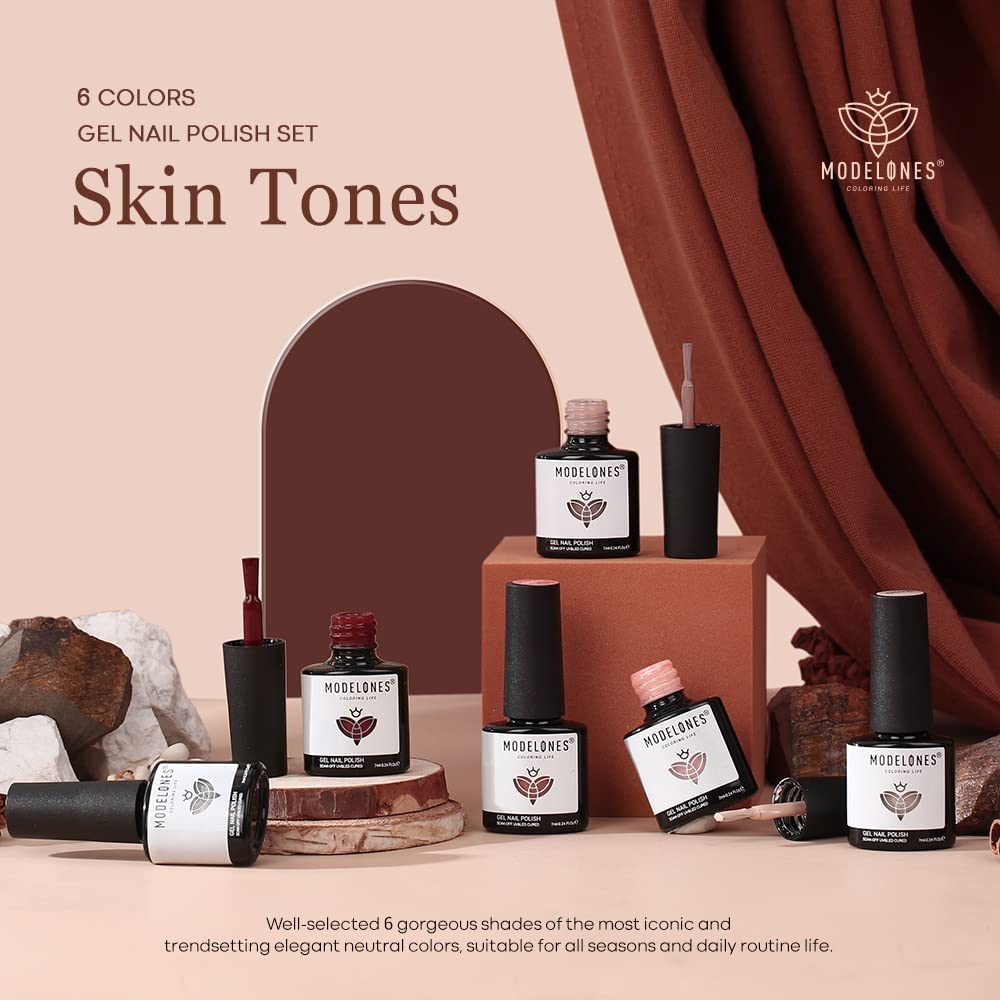 modelones Gel Nail Polish Kit -6 Colors Nude Pink Milky White Gel Polish Set Skin Tones Neutral Brown Soak Off Gel Nail Kit Manicure DIY Nail Art Salon Home Gift : Beauty & Personal Care
