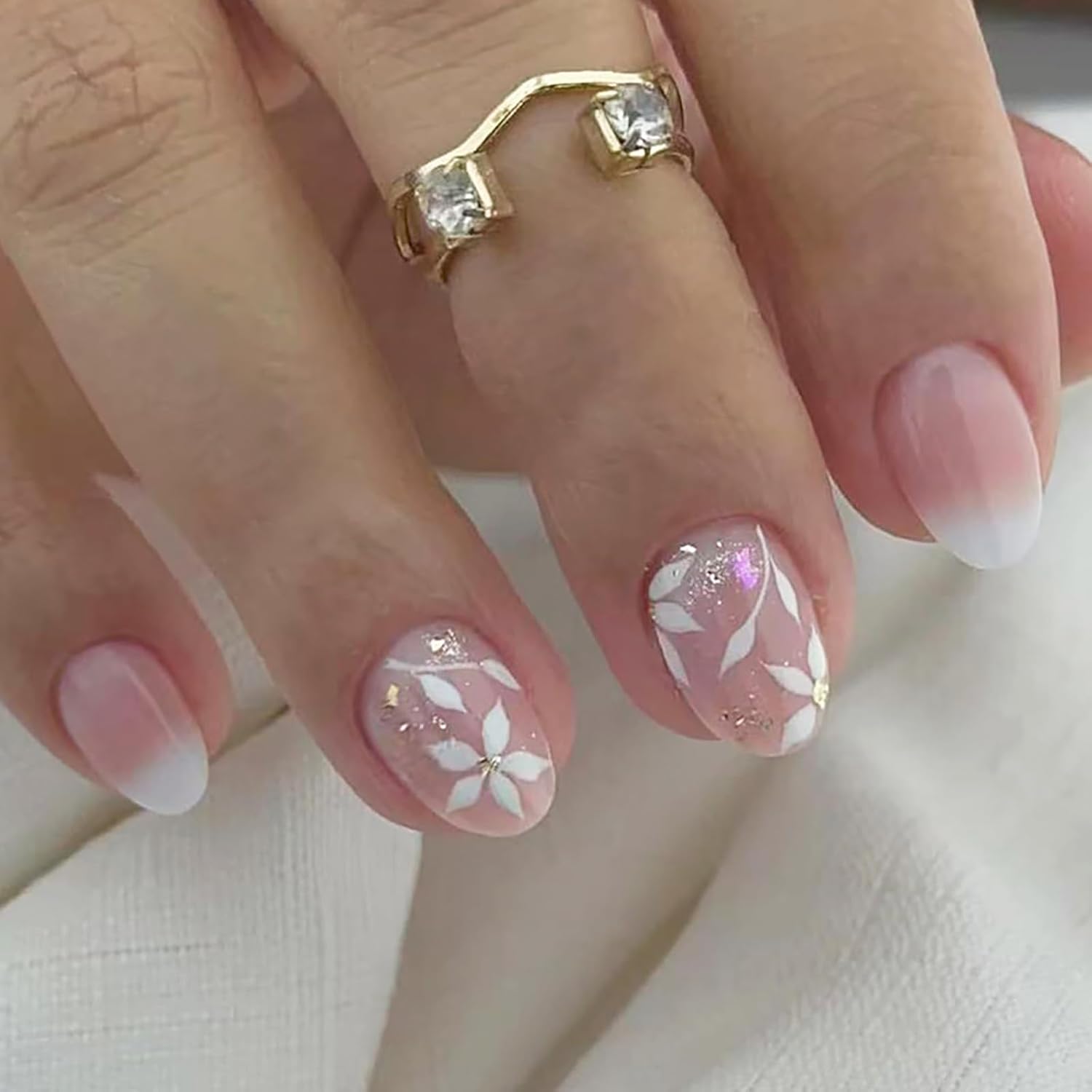 24Pcs Colorful Flower Press-On Nails - Short. Square. Fake. Spring-Summer Nail Art Set. Light Pink Acrylic. Full Cover Glossy False Nails for Women & Girls : Beauty & Personal Care