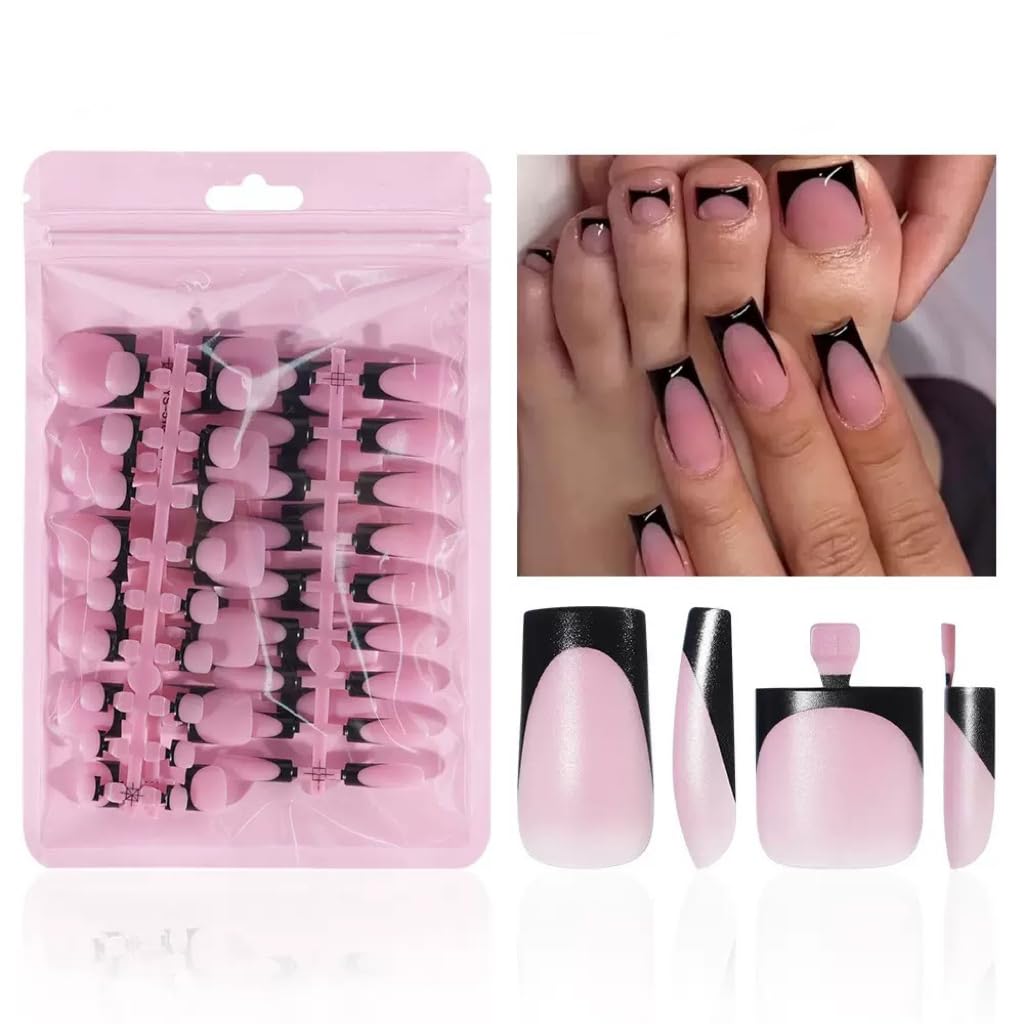 NHIXK 60Pcs White French Tip Press on Nails & Press on Toenails Set. Square Press on Nails Medium Fake Nails French False Toenails Full Cover Stick on Nails for Women Manicure Kit : Beauty & Personal Care