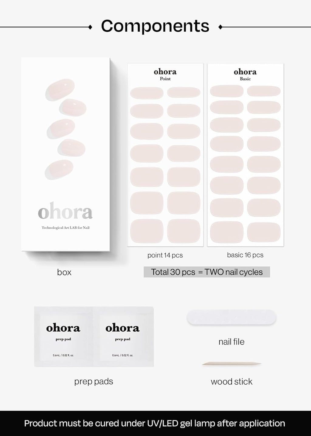 ohora Semi Cured Gel Nail Strips (N Cream Light) - Nude. Solid. Works with Any UV/LED Lamps. Salon-Quality. Long Lasting. Easy to Apply & Remove - Includes 2 Prep Pads. Nail File & Wooden Stick : Beauty & Personal Care