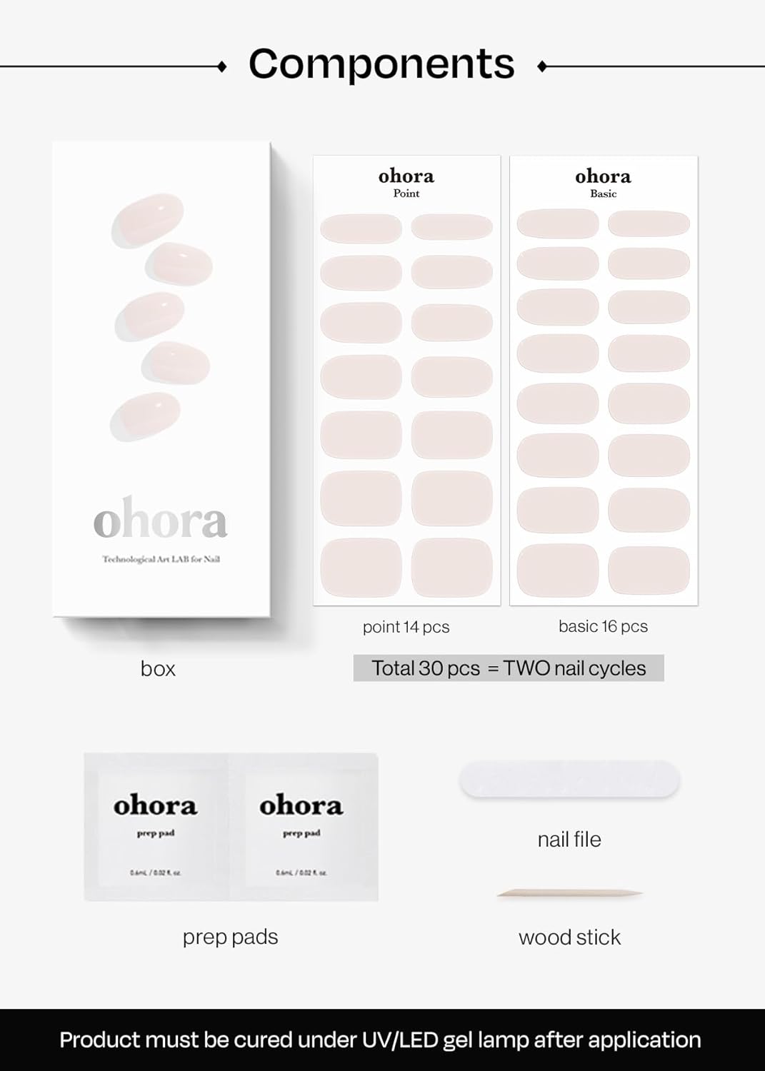 ohora Semi Cured Gel Nail Strips (N Cream Light) - Nude. Solid. Works with Any UV/LED Lamps. Salon-Quality. Long Lasting. Easy to Apply & Remove - Includes 2 Prep Pads. Nail File & Wooden Stick : Beauty & Personal Care