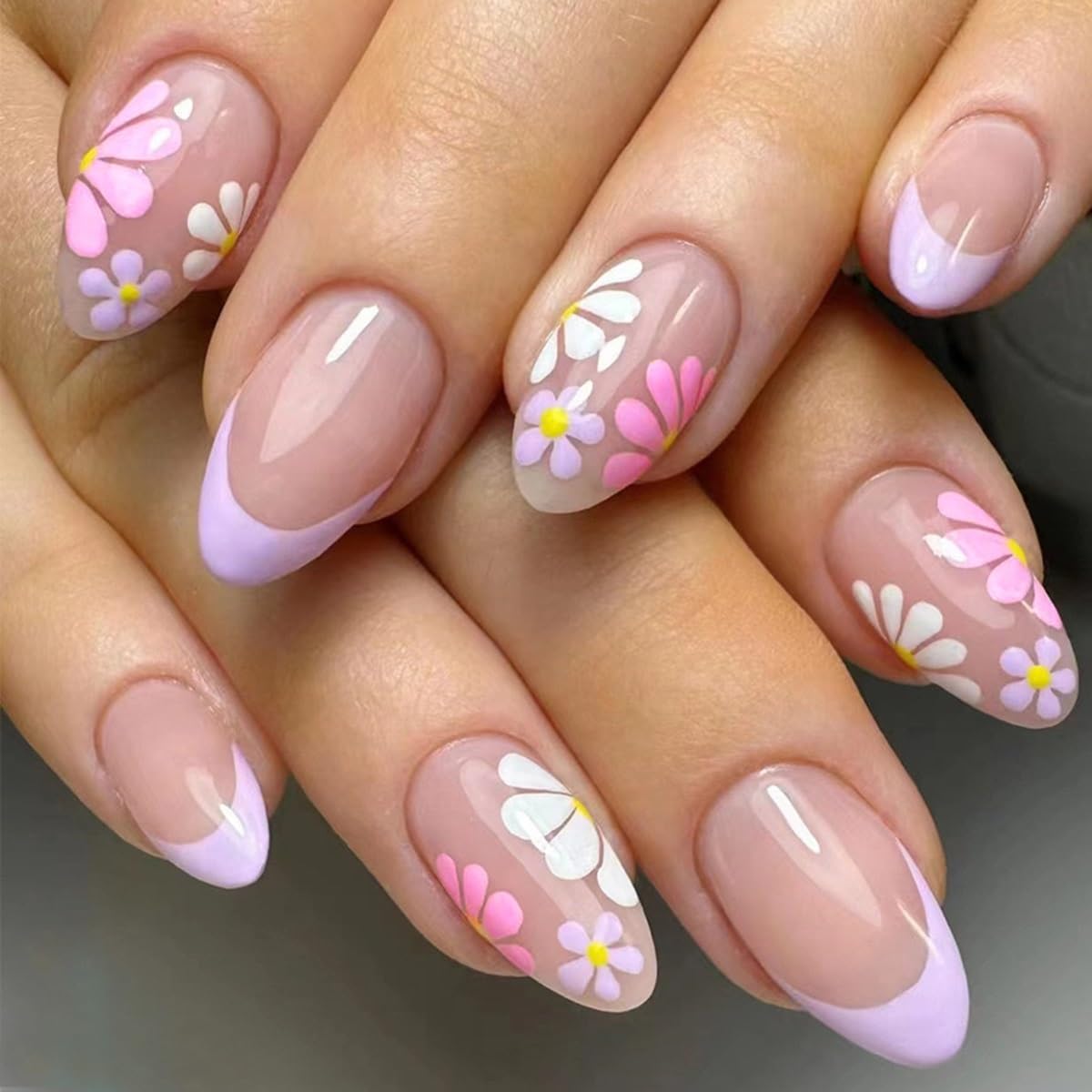 CTTHNBD Press on Nails Almond - French Tip Fake Nails with Gold Line Design - Medium Fasle Nails Press ons - for Women 24 Pcs : Beauty & Personal Care
