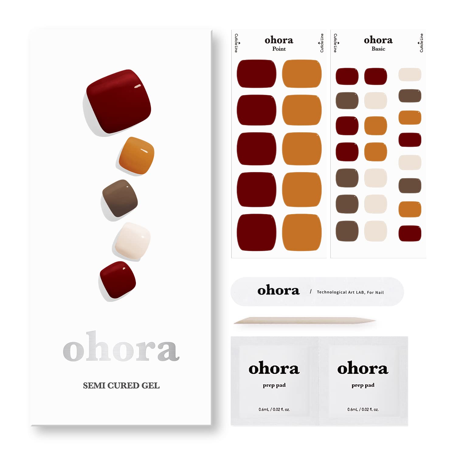 ohora Semi Cured Gel Pedi Strips (P Basic Pedicure no.3) - White. Solid. Works with UV/LED Lamps. Salon-Quality. Long Lasting. Easy to Apply & Remove - Includes 2 Prep Pads. Nail File & Wooden Stick : Beauty & Personal Care