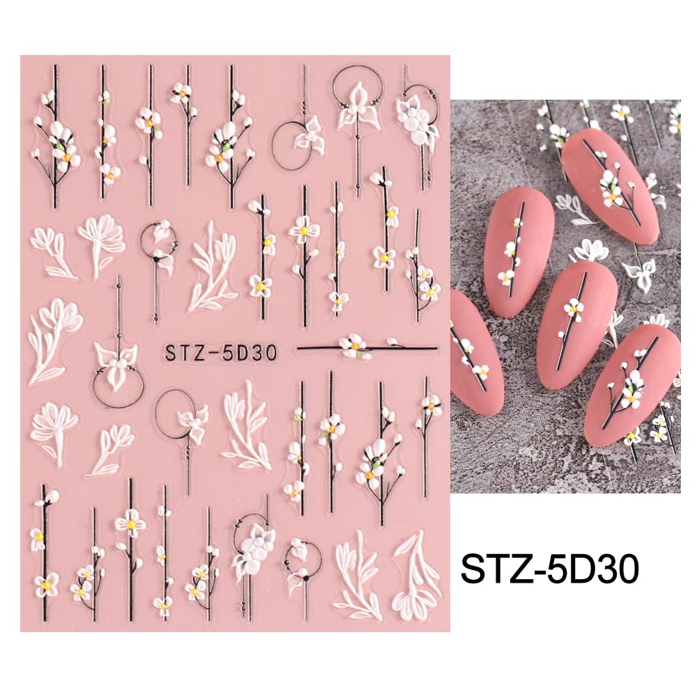 5D Spring Embossed Flower Nail Art Stickers 4 Sheets JMEOWIO Real Self-Adhesive Decals Floral Design Nail Decoration for Women Girls : Beauty & Personal Care