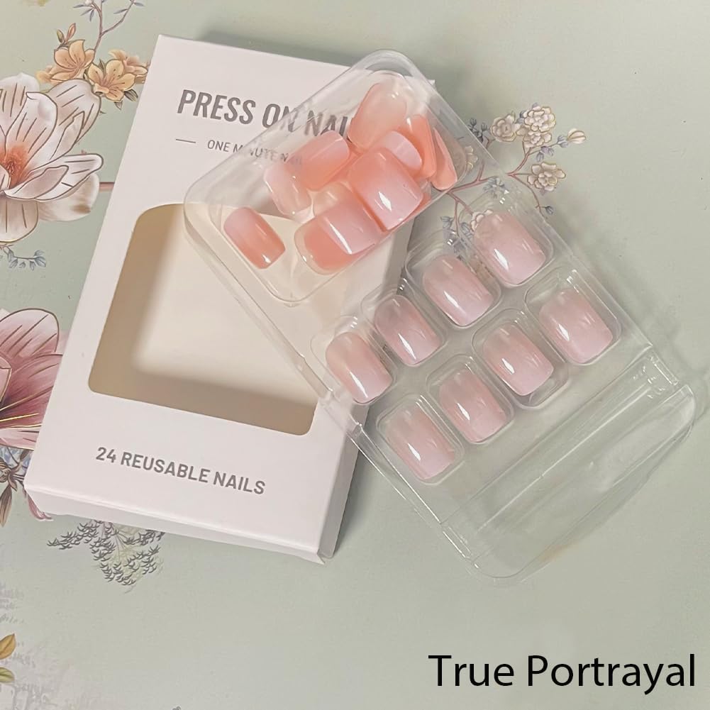 WAFOLOZE Nails Press ons.White Ombre Short Square Press on Nails Fake Nails Glossy Acrylic Artificial Nails Stick on Nails for Women 24Pcs : Beauty & Personal Care