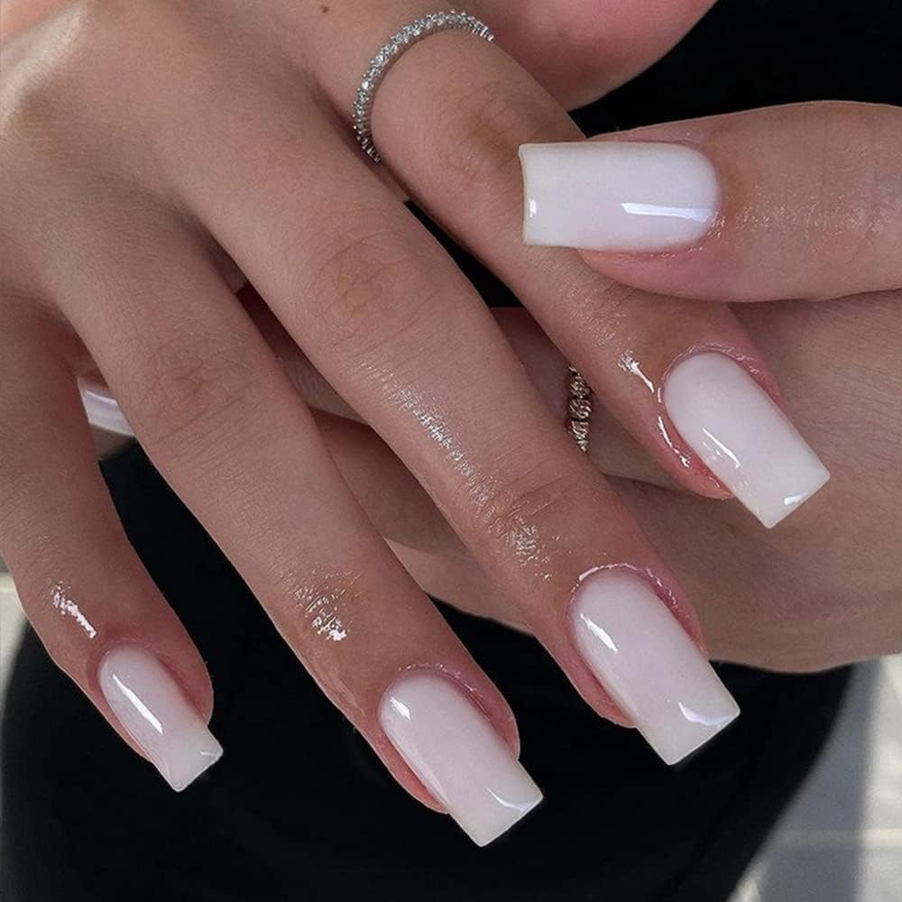 KQueenest Ombre Pink Press on Nails Long Square Shaped Gradient French Fake Nails Press Ons. Natural Gel Square Tips - 24 Pcs Coffin Acrylic False Nails Set for Women Daily Wear : Beauty & Personal Care