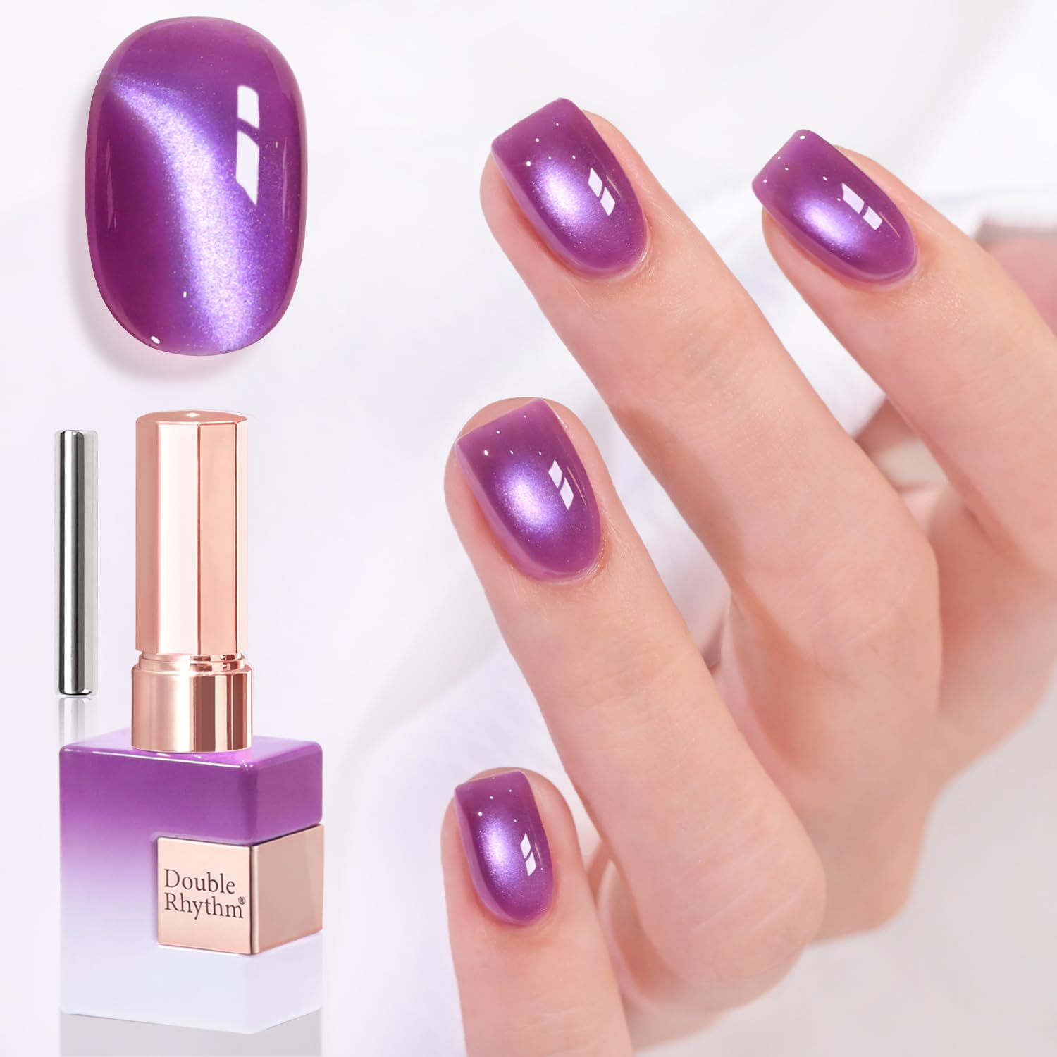 Double Rhythm 15ML Ice Glass Cat Eye Gel Polish with Magnet Holographic Glitter Shimmer Translucent Sheer Color Salon Soak Off Magnetic Nail at Home (Golden Violet-MC1129) : Beauty & Personal Care
