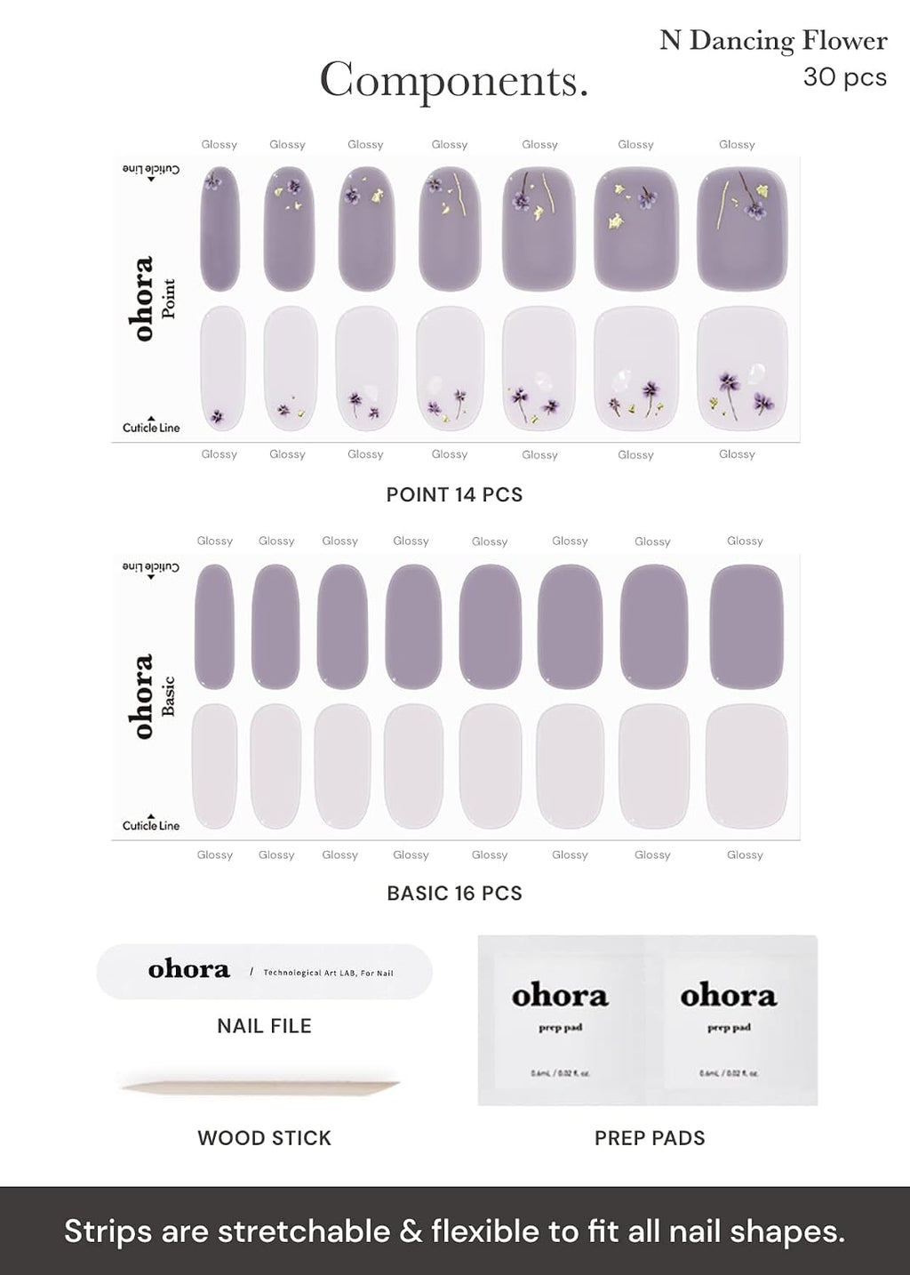 ohora Semi Cured Gel Nail Strips (N Dancing Flower) - White Works with Any UV/LED Lamps. Salon-Quality. Long Lasting. Easy to Apply & Remove - Includes 2 Prep Pads. Nail File & Wooden Stick : Beauty & Personal Care