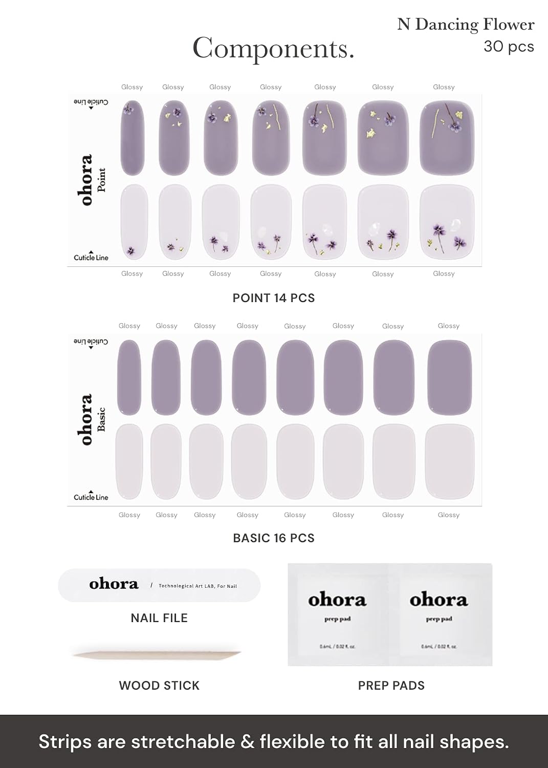 ohora Semi Cured Gel Nail Strips (N Dancing Flower) - White Works with Any UV/LED Lamps. Salon-Quality. Long Lasting. Easy to Apply & Remove - Includes 2 Prep Pads. Nail File & Wooden Stick : Beauty & Personal Care