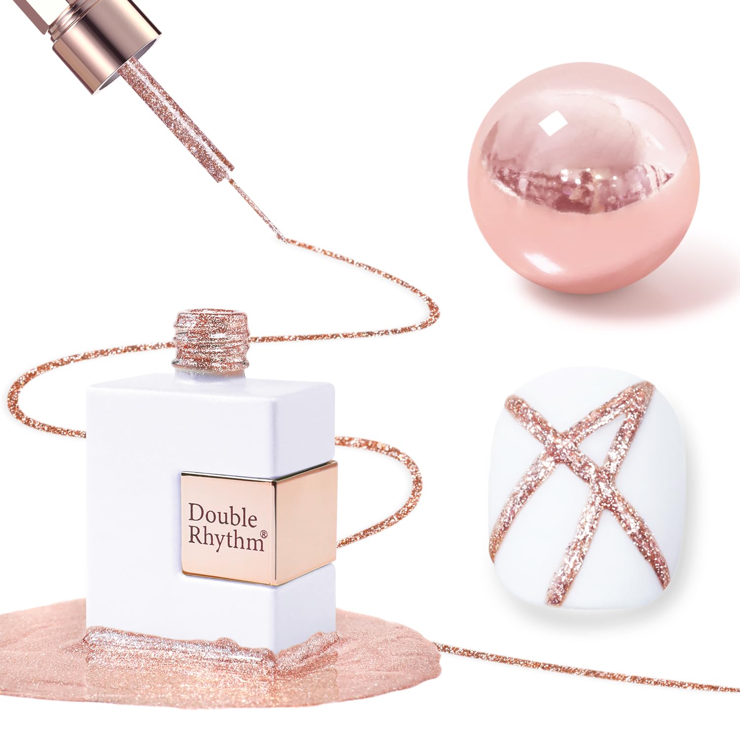 Double Rhythm 15 Ml Metallic Gel Liner Nail Art Bronze Mirror Chrome Painted Drawing Stripper 3D Effect Polish (White Liner Art -L1006) : Beauty & Personal Care