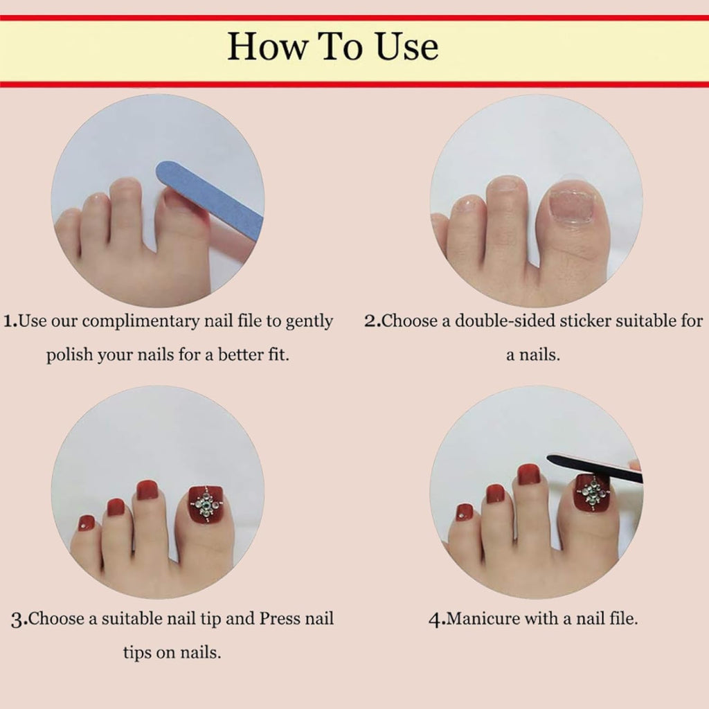NHIXK 60Pcs White French Tip Press on Nails & Press on Toenails Set. Square Press on Nails Medium Fake Nails French False Toenails Full Cover Stick on Nails for Women Manicure Kit : Beauty & Personal Care