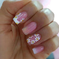 White French Tip Press on Nails Short Square Fake Nails Glossy Pink False Nails with Glue on Nails Reusable Full Cover Stick on Nails Acrylic Artificial Nails for Women DIY Nails Art Decoration : Beauty & Personal Care