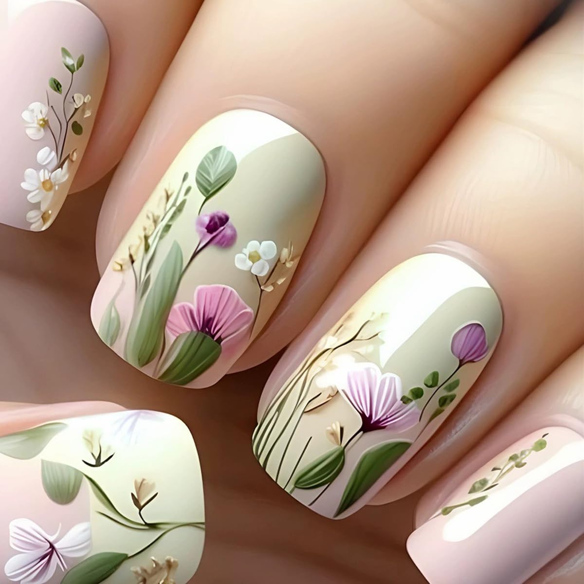 Short Square Press on Nails French Fake Nails Ombre Acrylic Nails Press on Full Cover Glossy False Nails Artificial Stick on Nail for Women Manicure Decoration 24PCS : Beauty & Personal Care