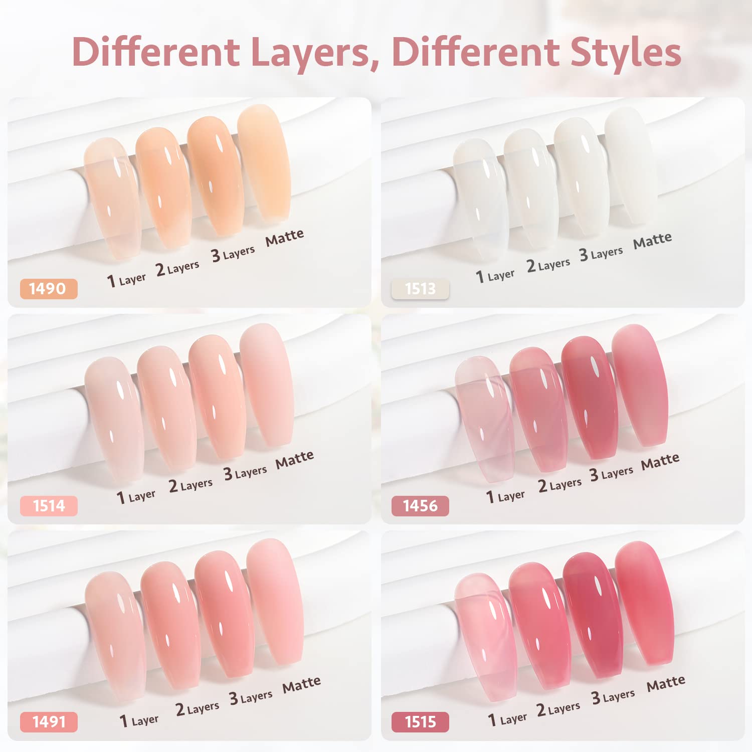 GAOY Milky White Jelly Nude Gel Nail Polish Set. 6 Transparent Colors Sheer Pink Orange Soak Off UV Light Cure Gel Polish Kit for Salon and Nail Art DIY at Home : Beauty & Personal Care