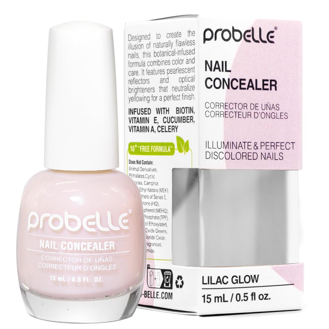 Probelle Illuminating Nail Concealer. Sheer Long Lasting Brightening Nail Polish for yellowing discolored nails. perfect finish for damaged nails with imperfections. Vegan. Gluten Free. Lilac Glow : Beauty & Personal Care