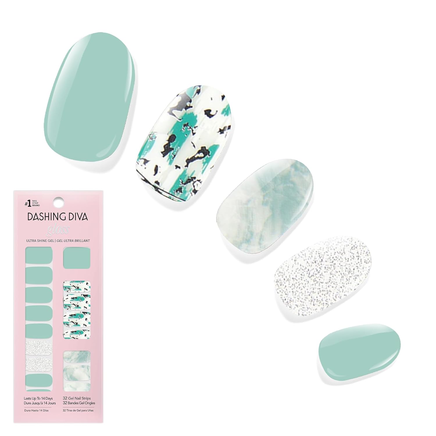 Dashing Diva Gloss Nail Strips - Crystal Clear - UV Free. Chip Resistant. Long Lasting Gel Stickers - Contains 32 Wraps. 1 Prep Pad. 1 File : Beauty & Personal Care
