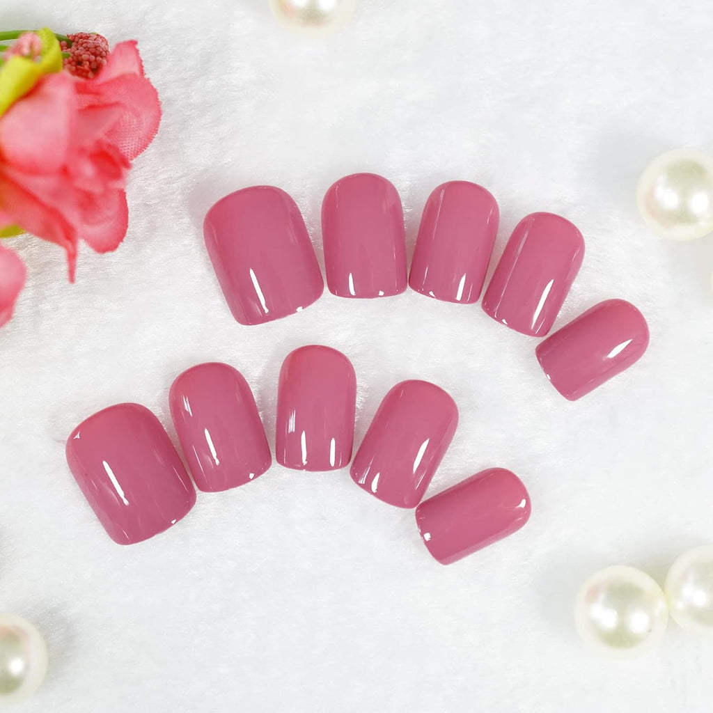 ELEVENAIL Daily Glossy Deep Purple Pink Red Press on False Nails Short Square Fake Fingernails Salon DIY Reusable Acrylic Nail Art Tips Manicure Gifts with Adhesive Tabs Nail File : Beauty & Personal Care