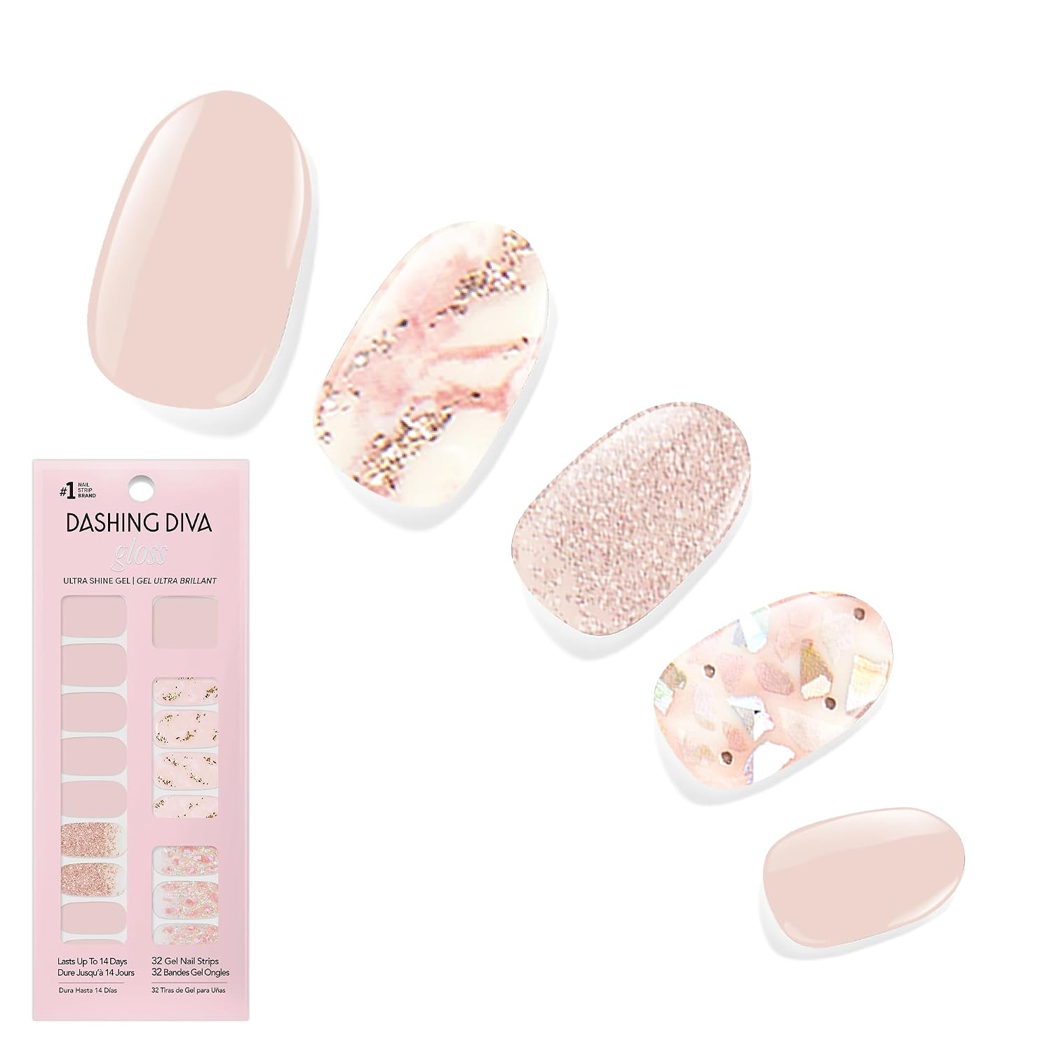 Dashing Diva Gloss Nail Strips - Crystal Clear - UV Free. Chip Resistant. Long Lasting Gel Stickers - Contains 32 Wraps. 1 Prep Pad. 1 File : Beauty & Personal Care