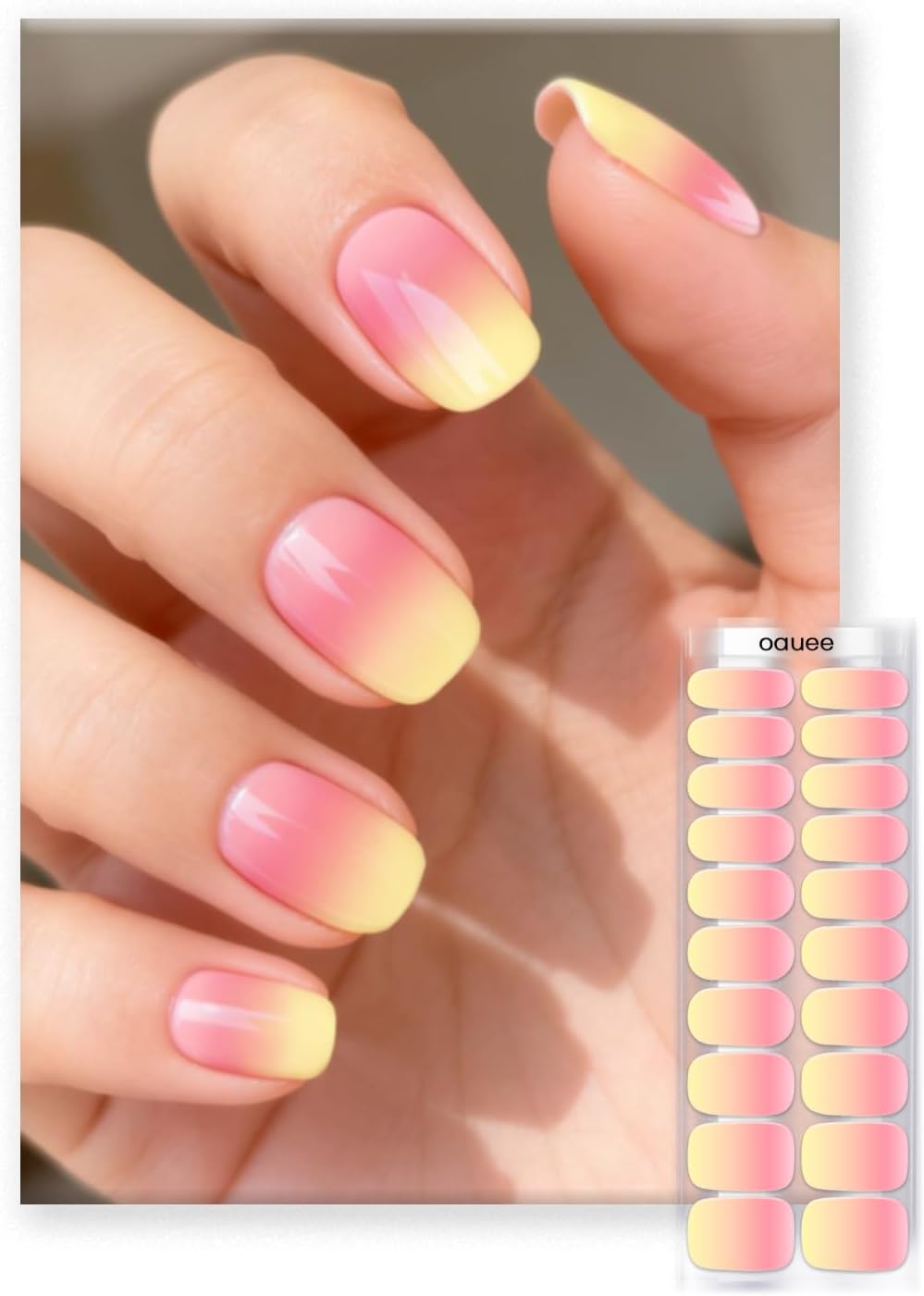 OAUEE Semi Cured Gel Nail Strips | Gel Nail Stickers with UV Light Required | Salon Quality. Easy Application and Removal(Pink Ombre) : Beauty & Personal Care