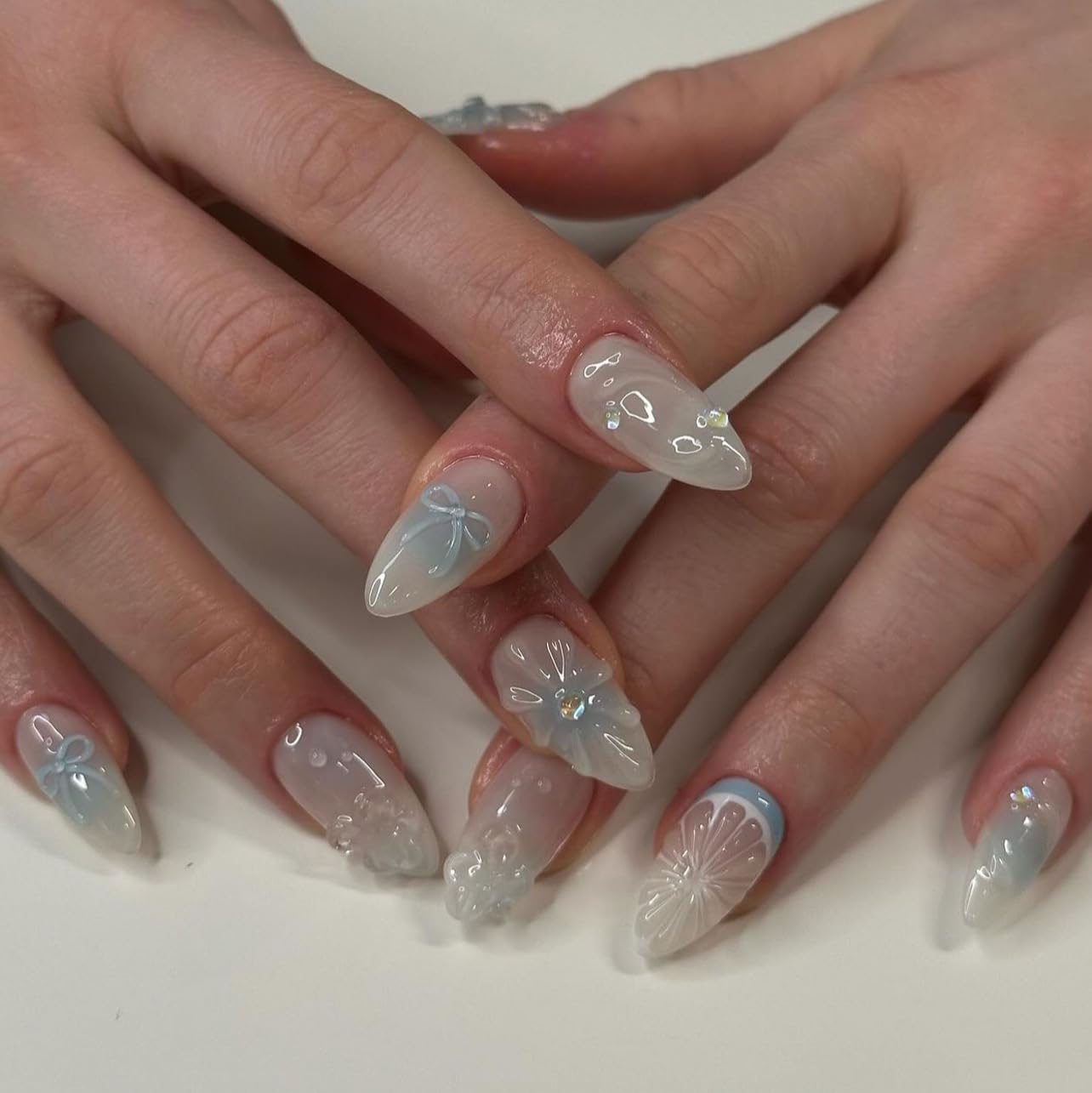 CTTHNBD Press on Nails Almond - French Tip Fake Nails with Gold Line Design - Medium Fasle Nails Press ons - for Women 24 Pcs : Beauty & Personal Care