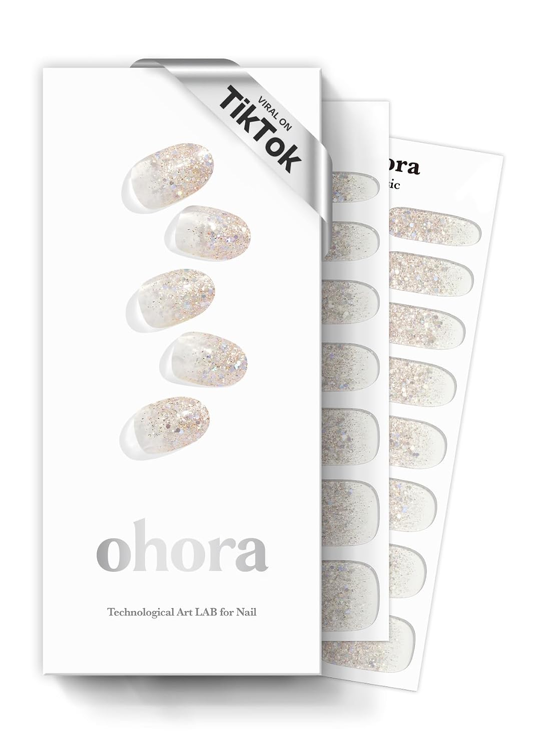 ohora Semi Cured Gel Nail Strips (N Pixie Dust) - Nude. Glitter. Works with Any UV/LED Lamps. Salon-Quality. Long Lasting. Easy to Apply & Remove - Includes 2 Prep Pads. Nail File & Wooden Stick : Beauty & Personal Care