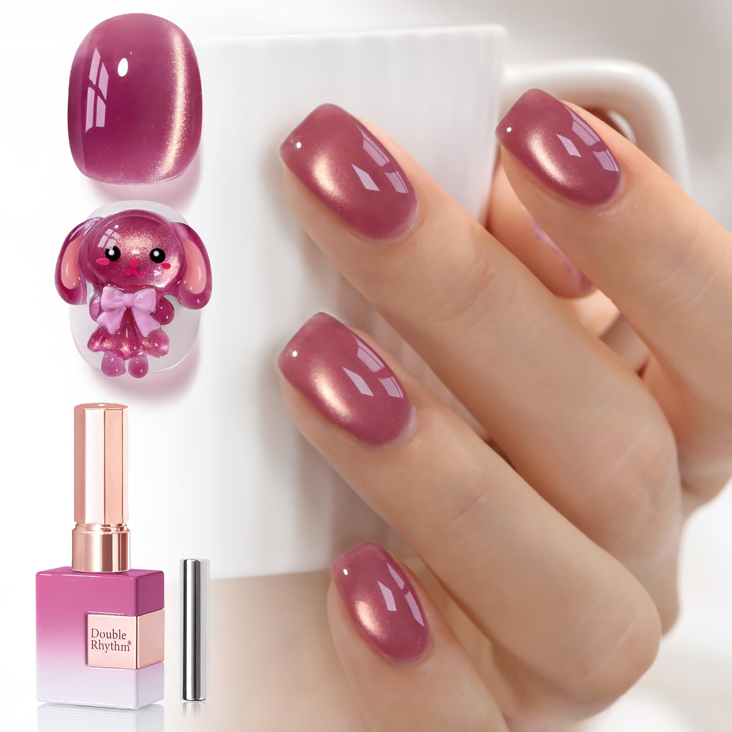 Double Rhythm 0.5 OZ Cat Eye Gel Polish with Magnet 15ML Holographic Glitter Shimmer Translucent Jelly Color Magnetic Polish Salon DIY at Home (Silver-MC1019) : Beauty & Personal Care