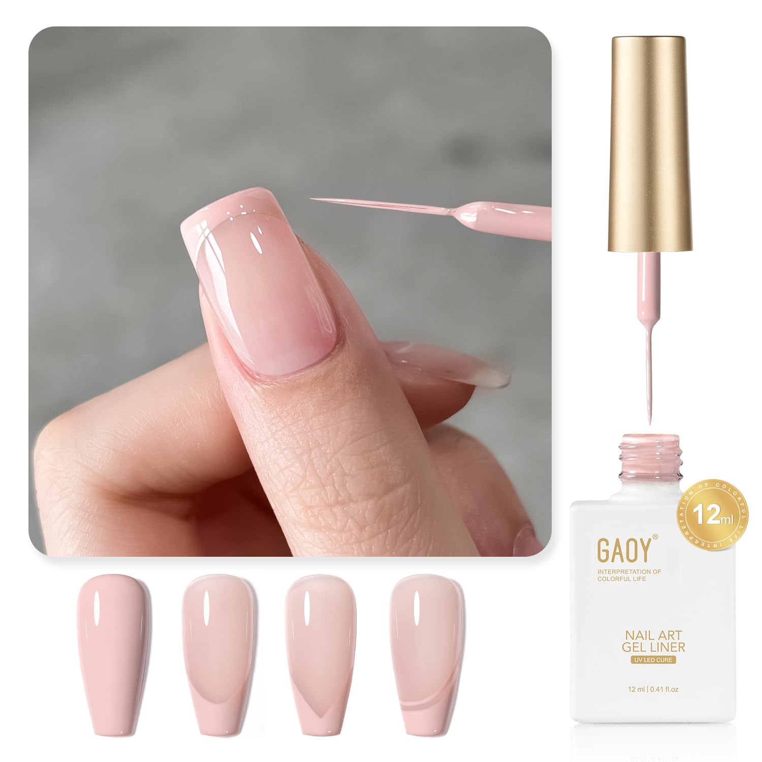 GAOY White Swirl Gel Nail Polish Art Liner. 12ml Classic Color Nail Paint Design with Thin Brush. UV Light Cure for DIY French Manicure at Home : Beauty & Personal Care
