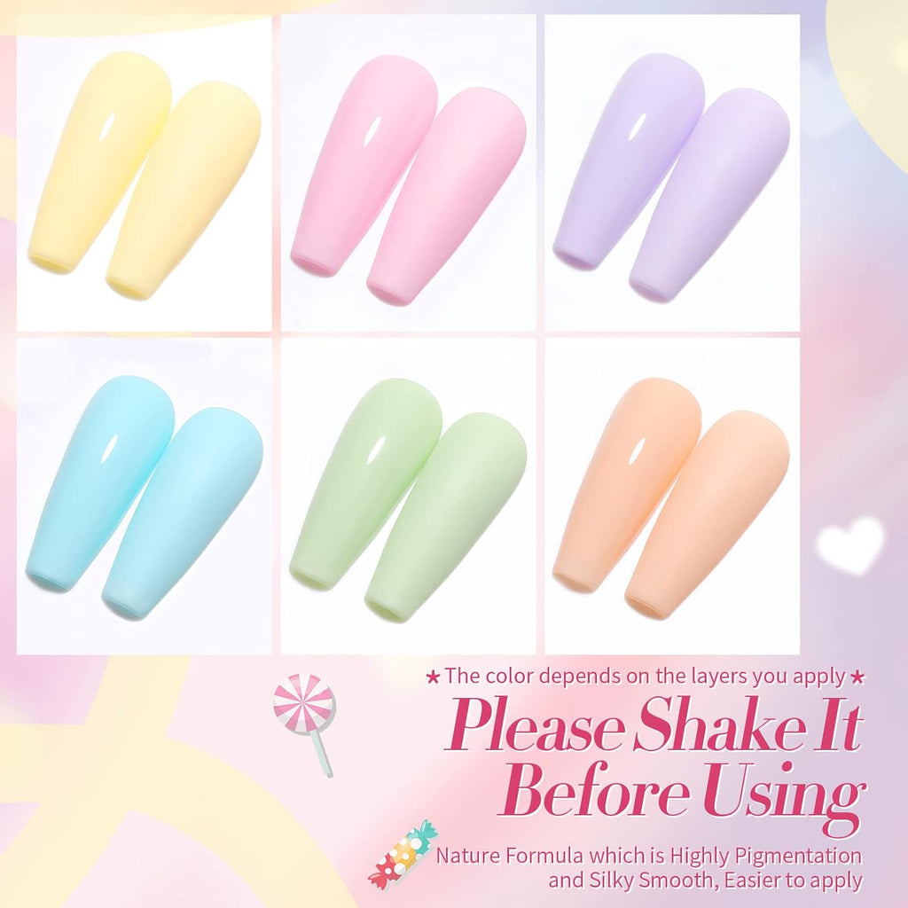 Born Pretty Pastel Gel Nail Polish Set Spring Summer Gel Polish Macaron Candy Sweet Color Gel Polish Easter Soft Pink Yellow Purple Blue Green Colors Collection Nail Art Gift Box 7ML 6PCS : Beauty & Personal Care
