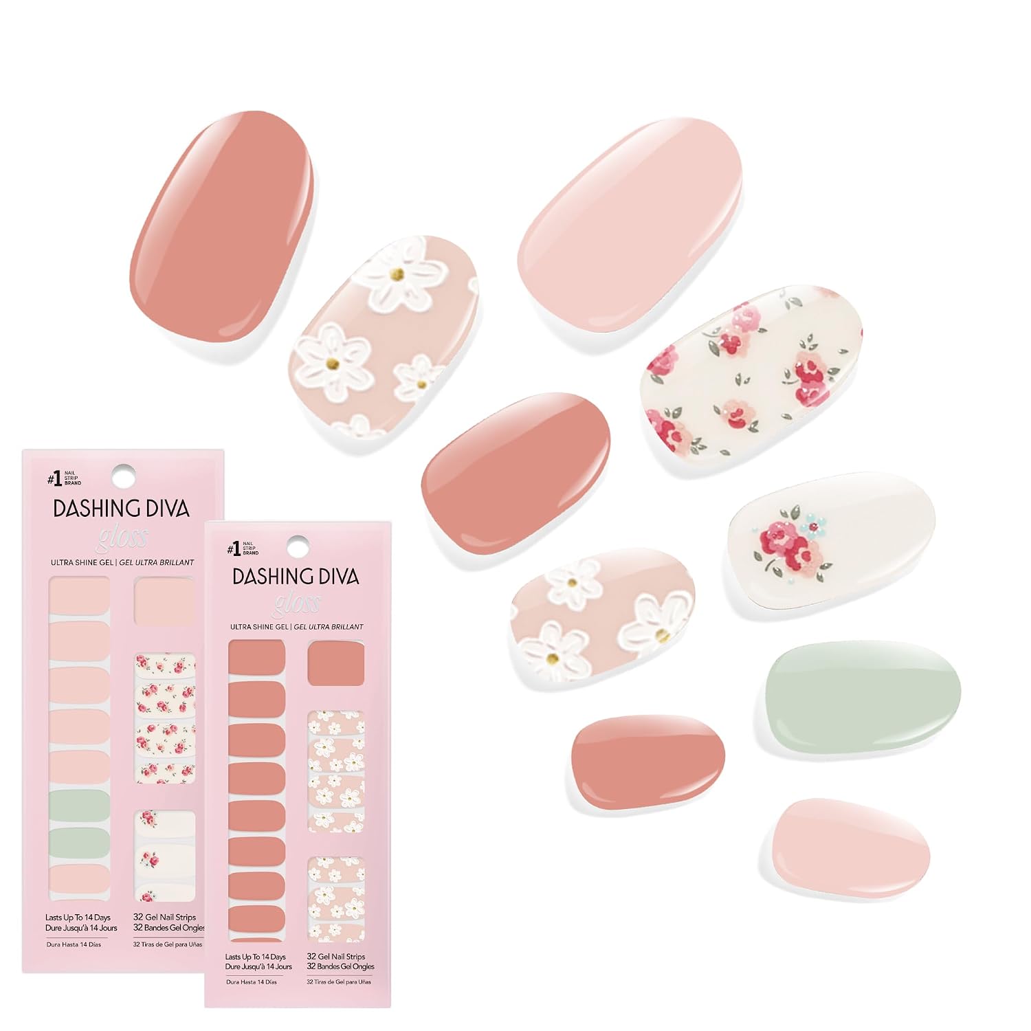 Dashing Diva Gloss Nail Strips Bundle - The Vivids Collection - Fruit Punch Petals & Papaya Breeze - UV Free. Chip Resistant. Long Lasting Gel Stickers - Contains 2 Sets : Beauty & Personal Care