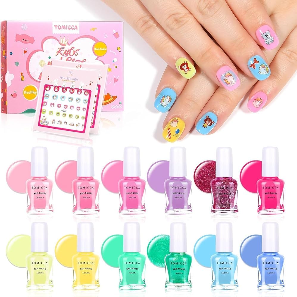 TOMICCA Kids Nail Polish Set. Non Toxic Quick Dry Water-Based Peel-Off 10 Colors Toddler Nail Polish Kit Natural Safe Quick Diy Kids Gifts Kit for Girls Ages 5+ : Beauty & Personal Care