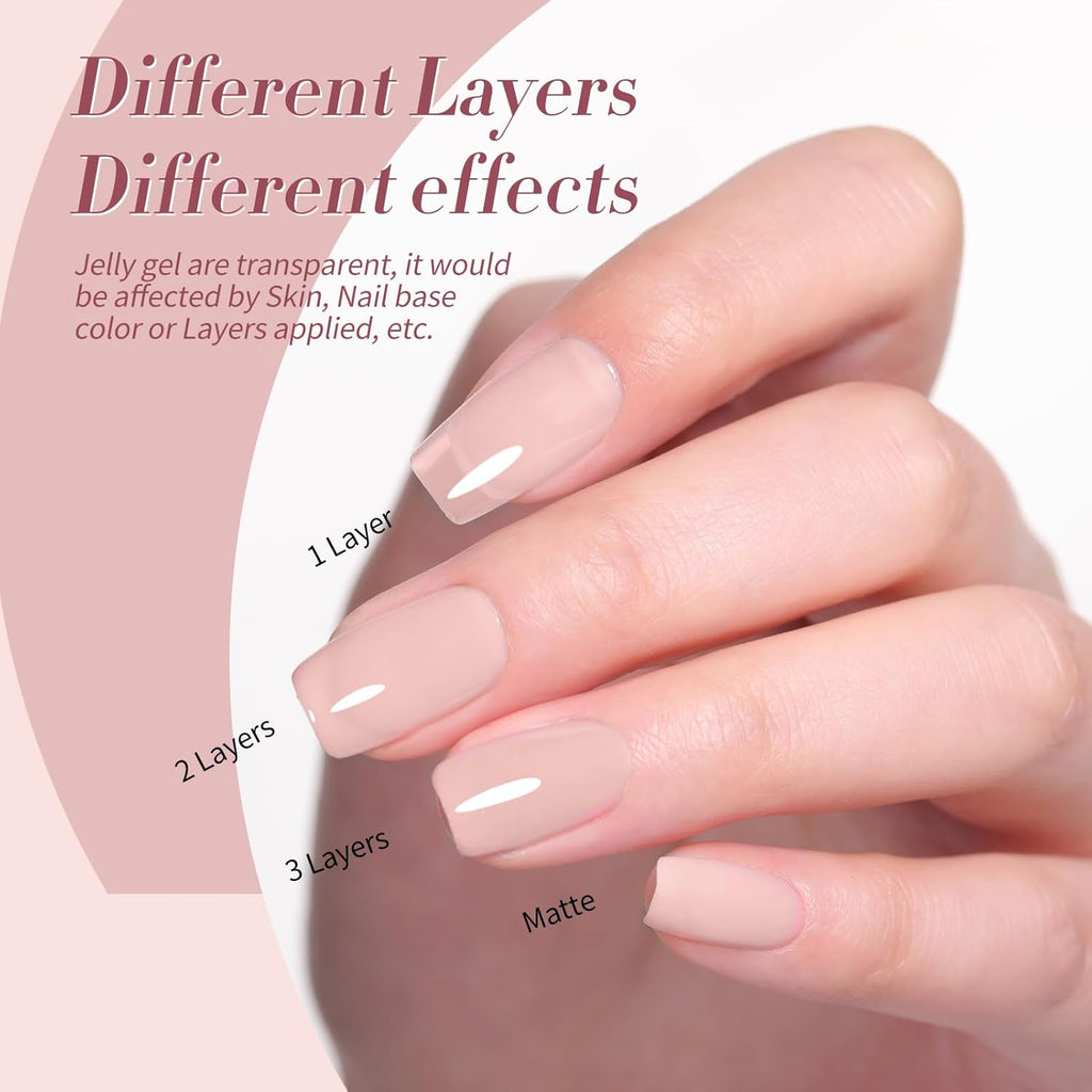 Born Pretty Milky White Jelly Nude Pink Gel Nail Polish Valentine's Day Translucent Natural Sheer Pink Soak Off U v Light Cure Gel Polish Kit for Salon and Nail Art DIY at Home 6Colors : Beauty & Personal Care