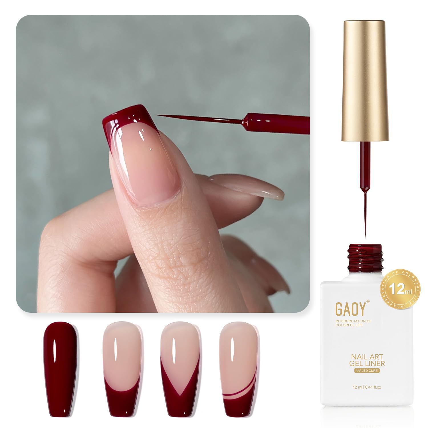 GAOY White Swirl Gel Nail Polish Art Liner. 12ml Classic Color Nail Paint Design with Thin Brush. UV Light Cure for DIY French Manicure at Home : Beauty & Personal Care