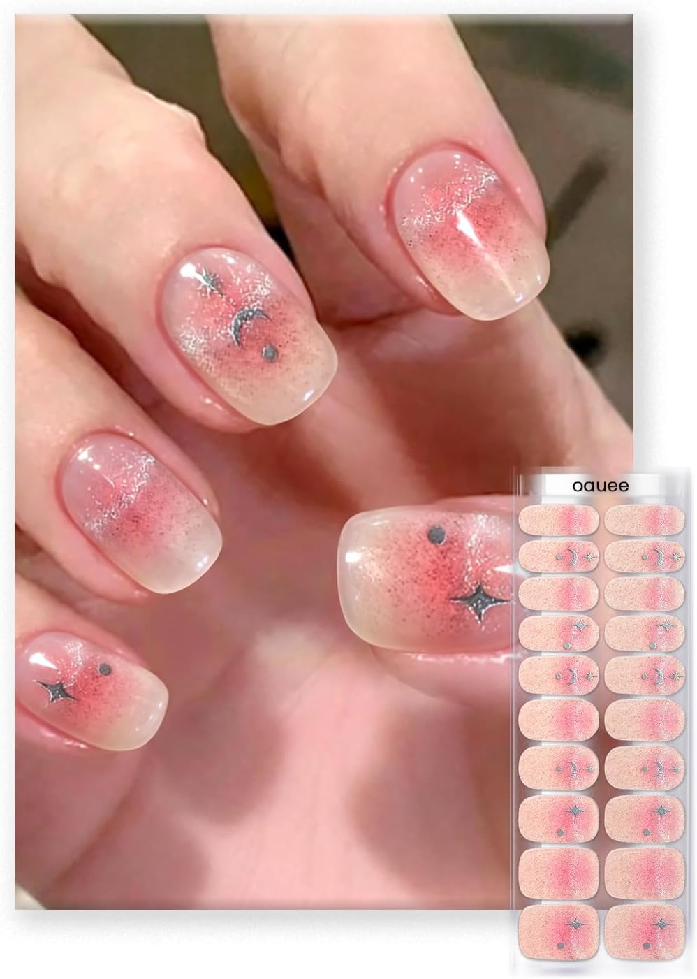 OAUEE Semi Cured Gel Nail Strips | Gel Nail Stickers with UV Light Required | Salon Quality. Easy Application and Removal(Pink Ombre) : Beauty & Personal Care