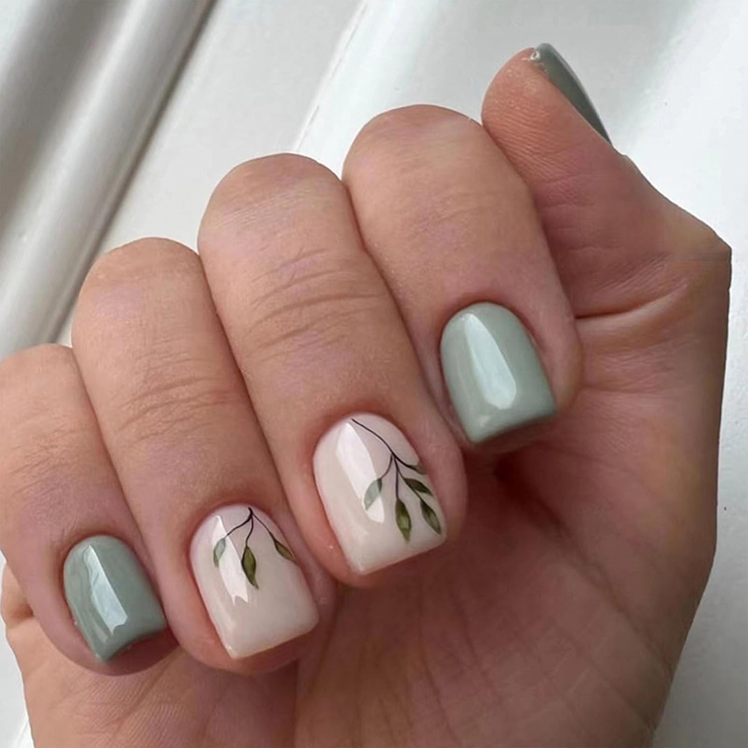 Short Press on Nails Square Nude Ombre Fake Nails Press ons White Glue Stick on Nails with Designs Full Cover Acrylic Glossy Artificial Cute False Nail for Women Girls 24 Pcs : Beauty & Personal Care