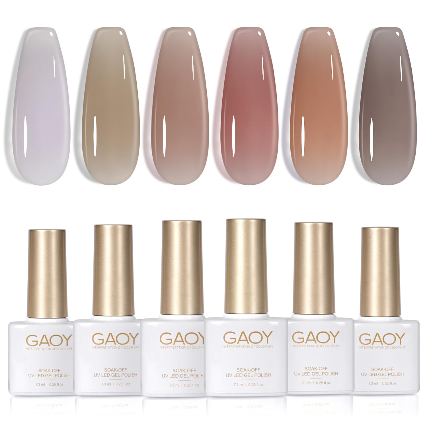 GAOY Milky White Jelly Nude Gel Nail Polish Set. 6 Transparent Colors Sheer Pink Orange Soak Off UV Light Cure Gel Polish Kit for Salon and Nail Art DIY at Home : Beauty & Personal Care