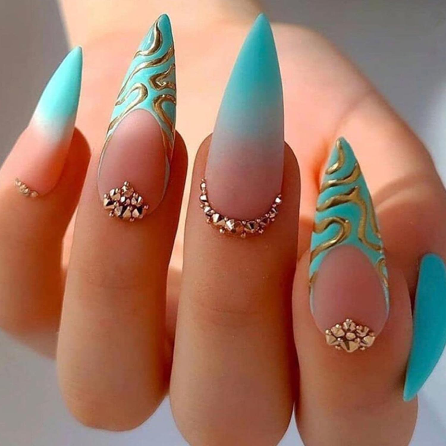 Hkanlre Square French Press on Nails Short Cute Fake Nails Acrylic Flower False Nails for Women and Girls 24PCS : Beauty & Personal Care