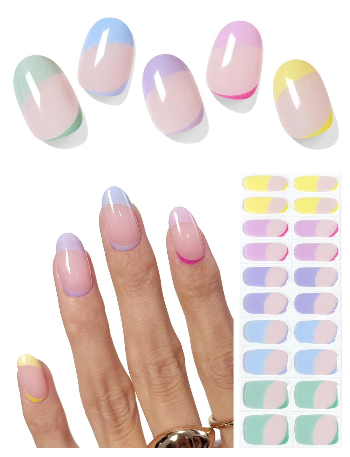 AutyaMee Semi Cured Gel Nail Strips (A White French Tip). Clear Base. 20 Pcs Gel Nail Wraps. Stickers. UV Light Required. Salon Quality. Long Lasting : Beauty & Personal Care