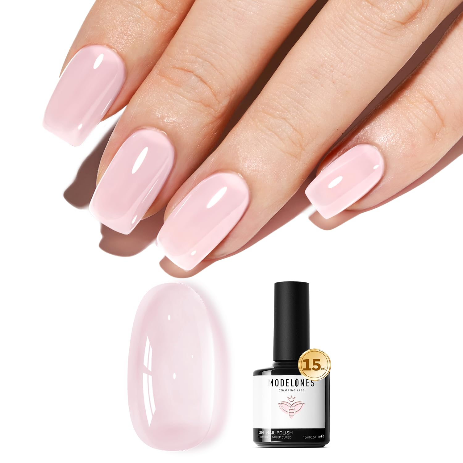 modelones Pink Gel Nail Polish Jelly Nude Pink Gel Polish French Tip Base Colors Translucent Soak Off U V Soap Nails for Nail Art Manicure at Home 15ML : Beauty & Personal Care