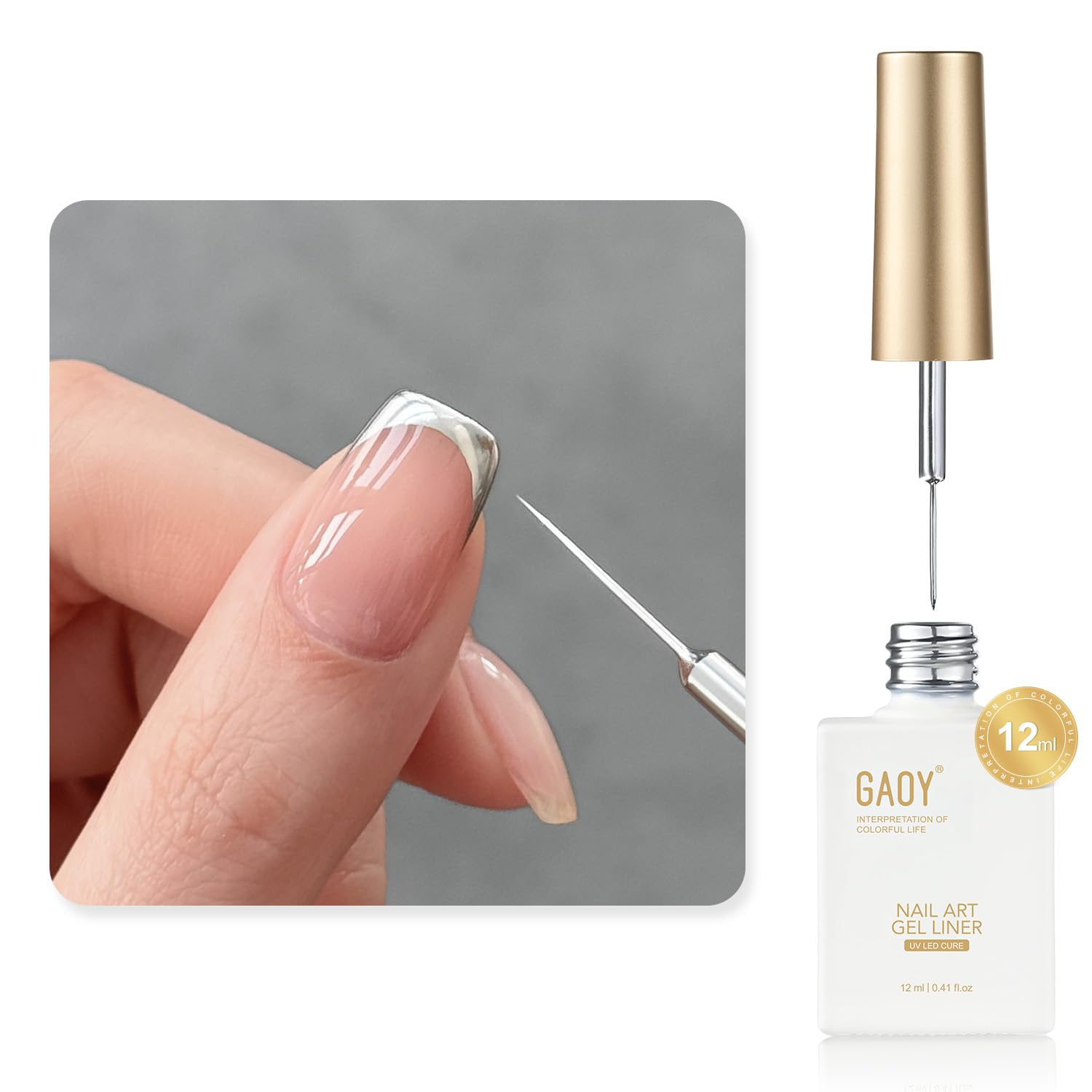 GAOY White Swirl Gel Nail Polish Art Liner. 12ml Classic Color Nail Paint Design with Thin Brush. UV Light Cure for DIY French Manicure at Home : Beauty & Personal Care