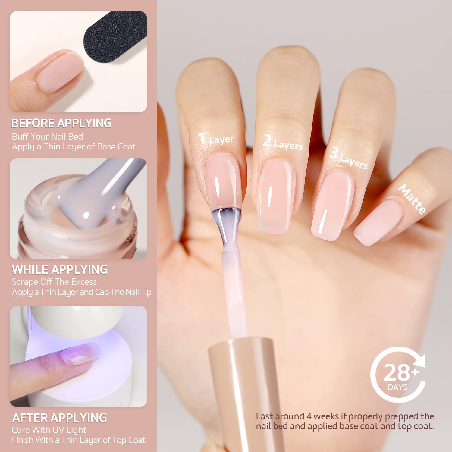 GAOY Sheer Light Pink Gel Nail Polish. 16ml Jelly Milky White Peach Translucent Color 1352 UV Light Cure Gel Polish for Nail Art DIY Manicure and Pedicure at Home : Beauty & Personal Care