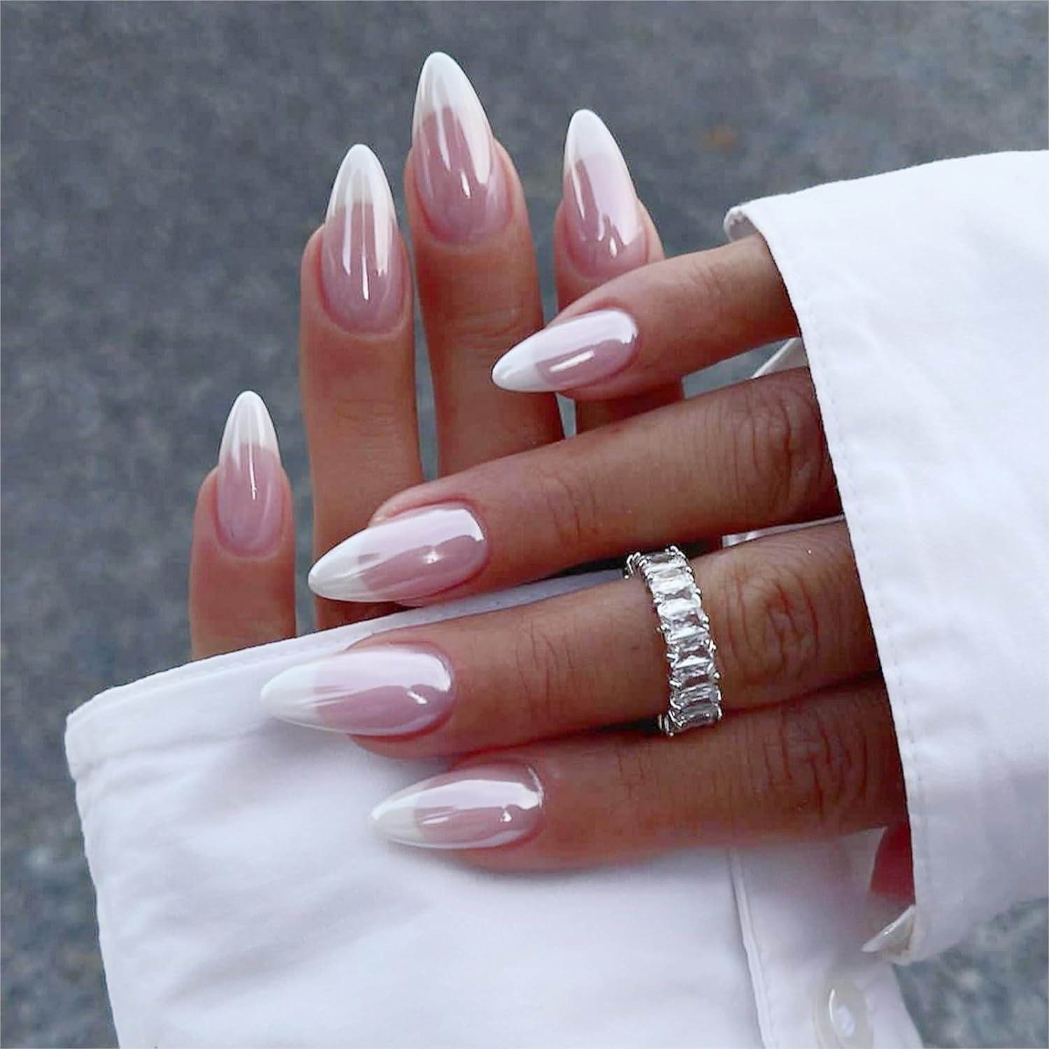 CTTHNBD Press on Nails Almond - French Tip Fake Nails with Gold Line Design - Medium Fasle Nails Press ons - for Women 24 Pcs : Beauty & Personal Care