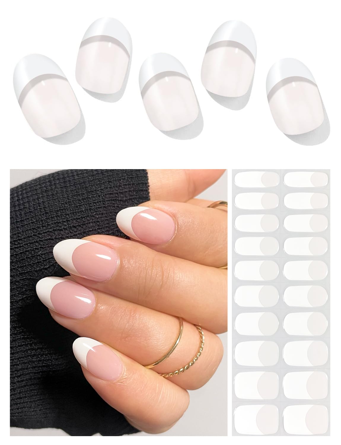 AutyaMee Semi Cured Gel Nail Strips (A White French Tip). Clear Base. 20 Pcs Gel Nail Wraps. Stickers. UV Light Required. Salon Quality. Long Lasting : Beauty & Personal Care