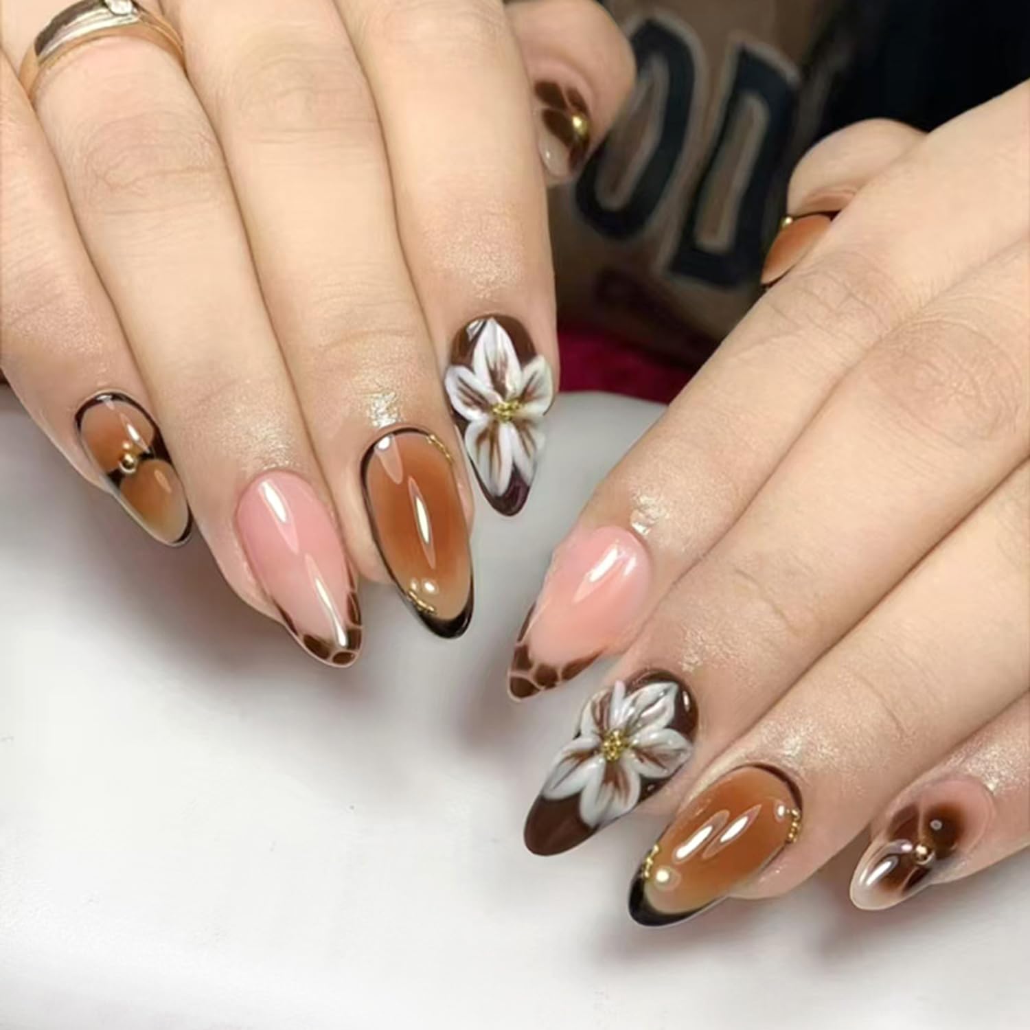 YKZFUI French Tip Press on Nails with Charms. Medium. Cute Bow. Long Square Shape. Acrylic Fake Stick On Nails with Heart and Rhinestones for Women Daily Wear. White : Beauty & Personal Care