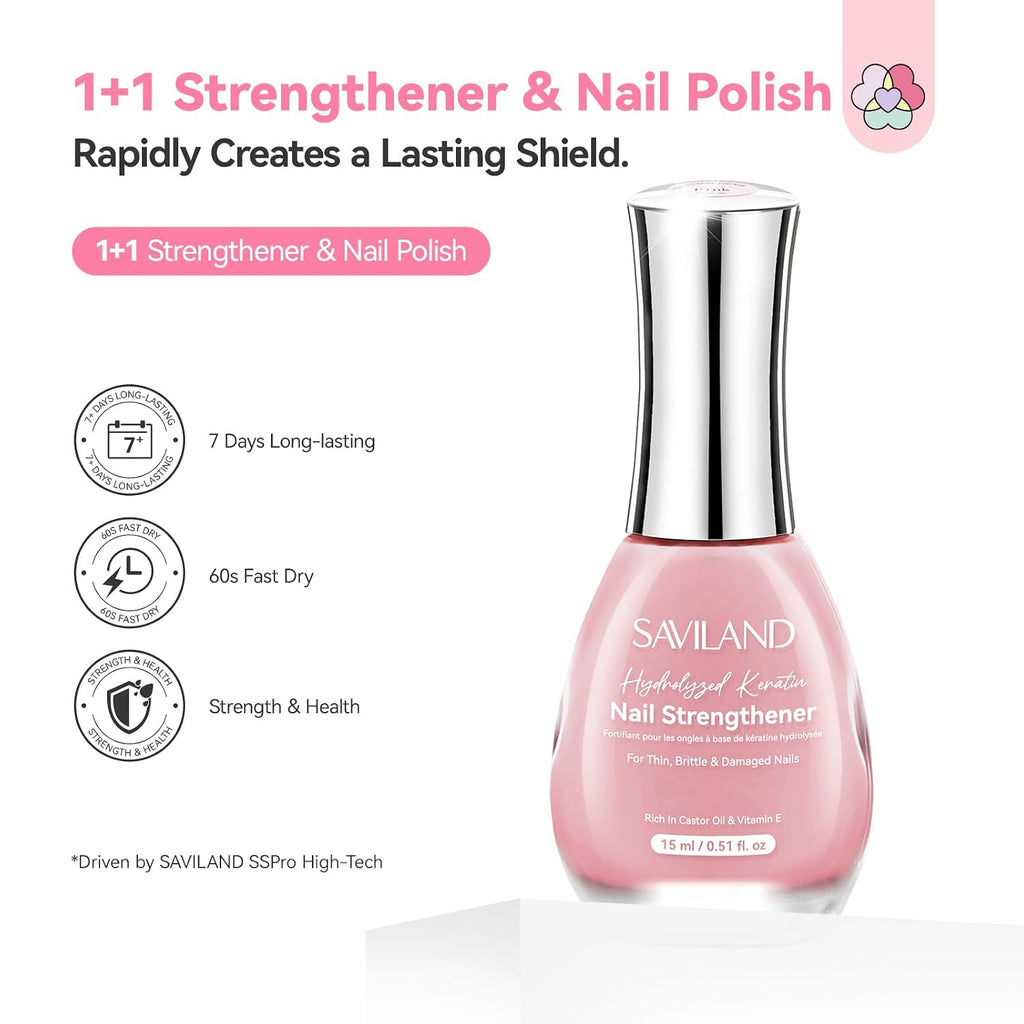 SAVILAND Nail Strengthener: Sheer Pink Natural Concealer Foundation Polish Air Dry Nail Growth for Damaged Nails Repair Weak & Thin Nails Nail Care with Castor Oil & Vitamin E 15ml Women Gift : Beauty & Personal Care